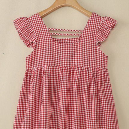 Plaid Ruffle Sleeveless Tunic – Women’s Summer Square Neck Camisole