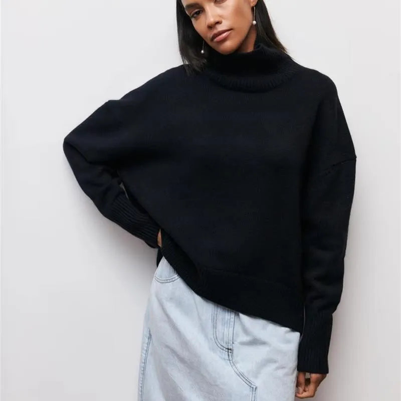 Cozy High-Neck Oversized Knit Sweater – Soft & Trendy Winter Staple-HighTouch