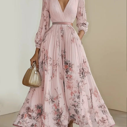 Bohemian Summer Beach Dress Sleeveless Floral Print V-Neck Flowy Maxi Dress for Women Resort Holiday Party Casual Outfit Fashion