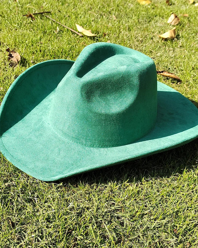 Suede Wide-Brim Western Cowboy Fedora Adjustable Fit
