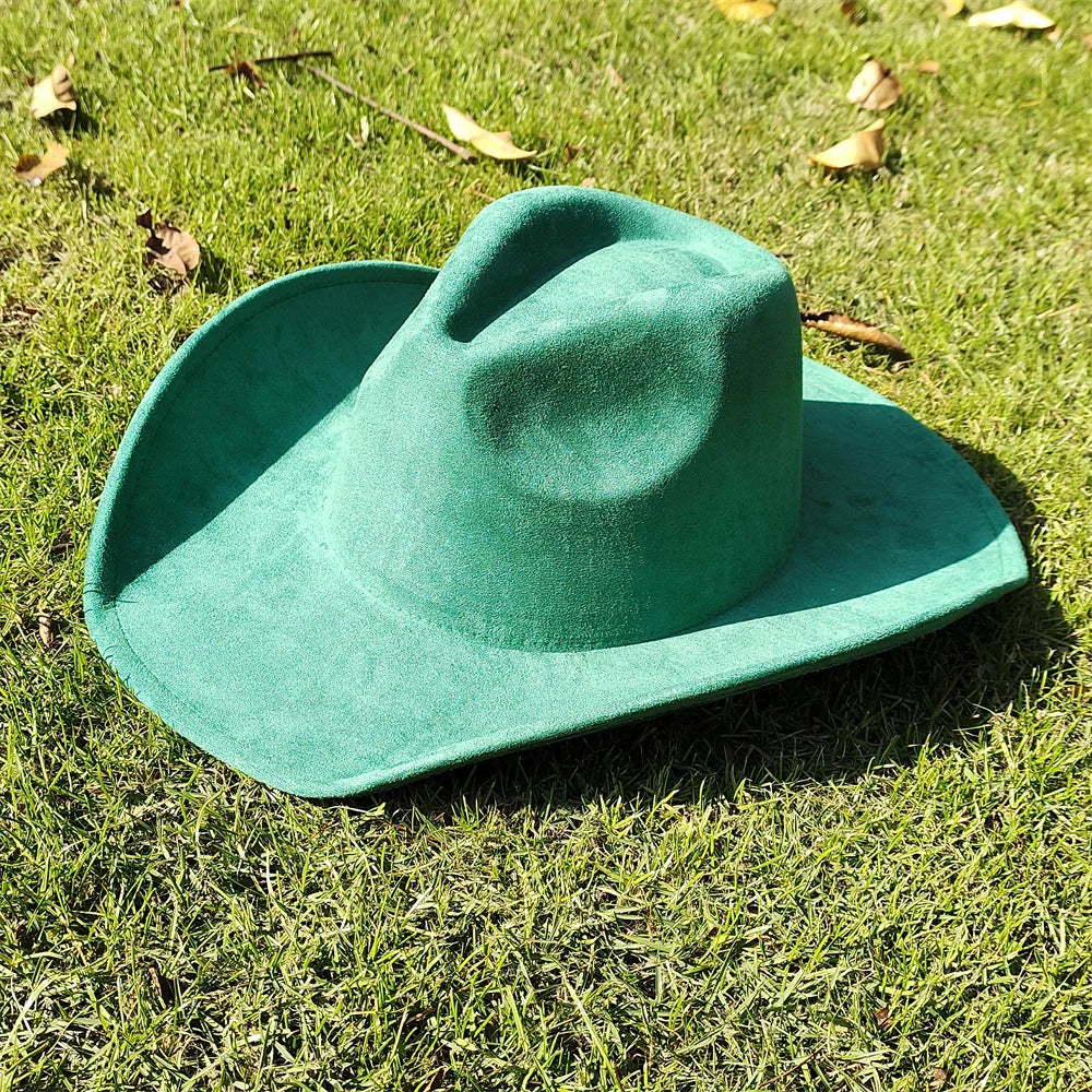 Suede Wide-Brim Western Cowboy Fedora Adjustable Fit-HighTouch