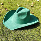 Suede Wide-Brim Western Cowboy Fedora Adjustable Fit-HighTouch