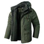Men’s Hooded Fleece-Lined Cotton Parka – Thickened Mid-Length Winter Coat with Multi-Pockets-HighTouch
