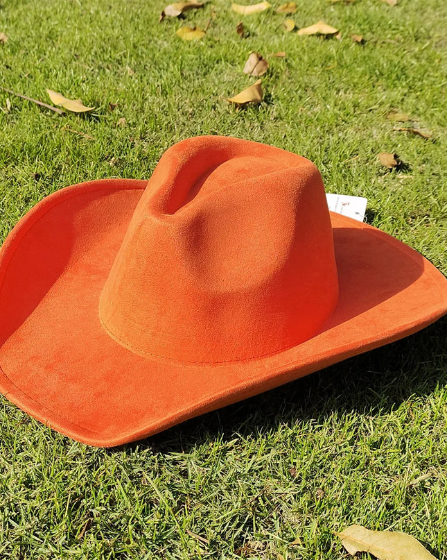 Suede Wide-Brim Western Cowboy Fedora Adjustable Fit