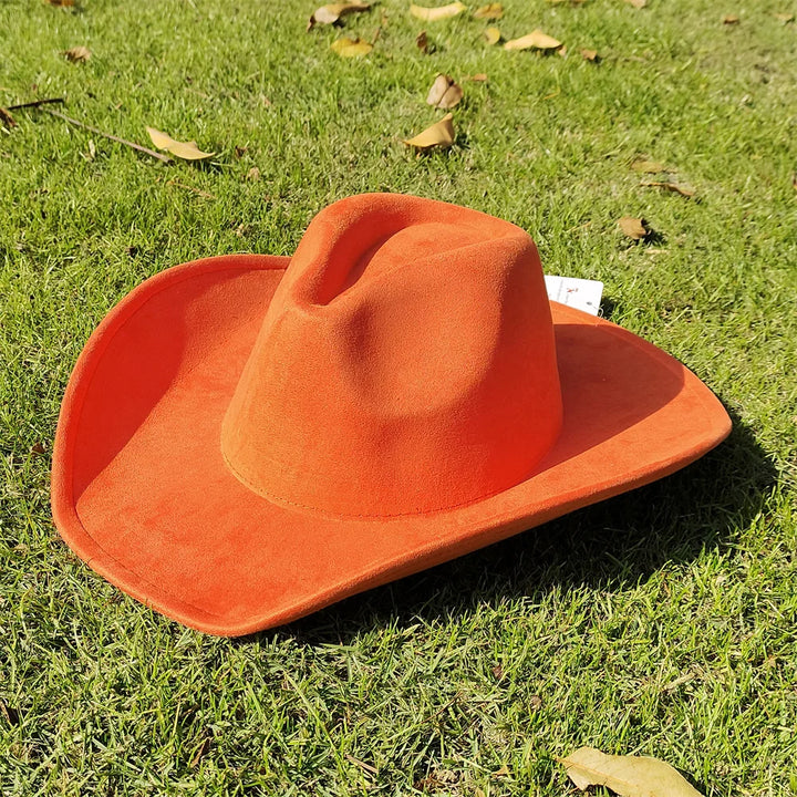 Suede Wide-Brim Western Cowboy Fedora Adjustable Fit-HighTouch
