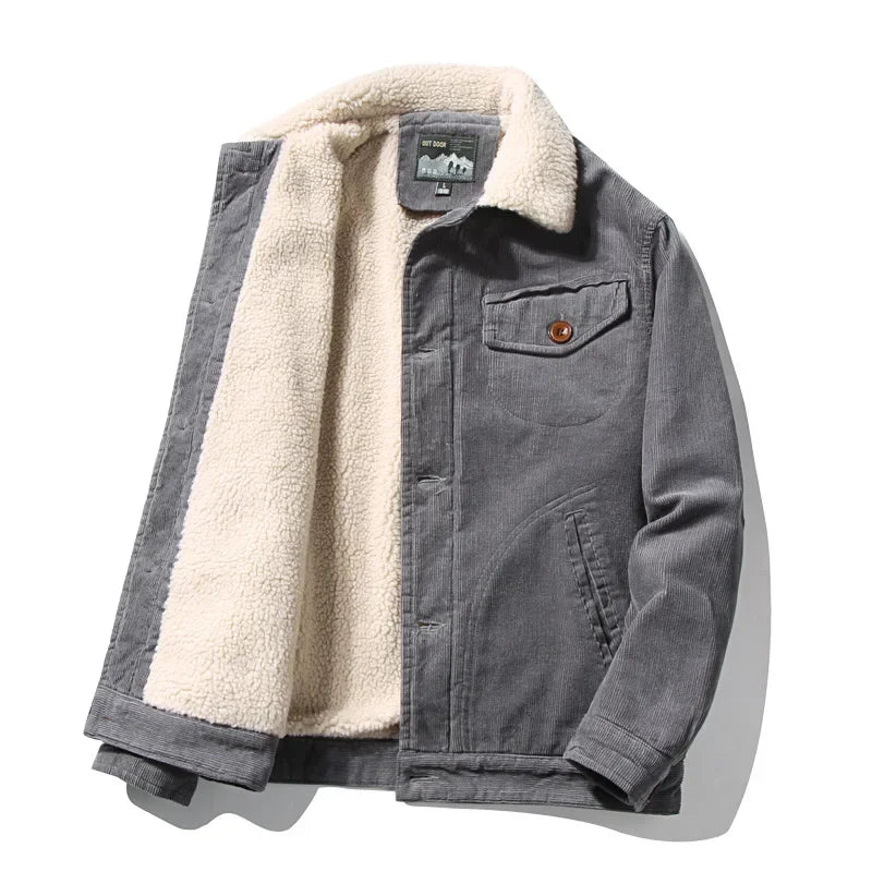 Plus Velvet Corduroy Parka Jacket Men-HighTouch