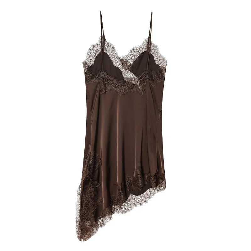 Women’s Satin Backless Mini Dress – Sexy Lace Slip Party Dress-HighTouch