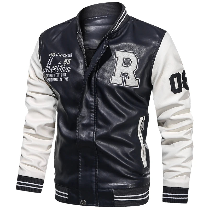 Premium Men’s Color‑Block PU Motorcycle / Pilot Jacket-HighTouch