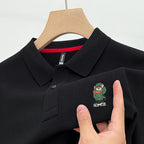 Bear-Embroidered 100% Cotton Long-Sleeve Polo – Spring/Autumn Men’s-HighTouch