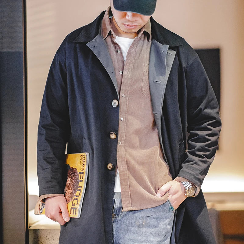 Men’s Mid-Length Windbreaker Coat – Casual Autumn/Winter Jacket