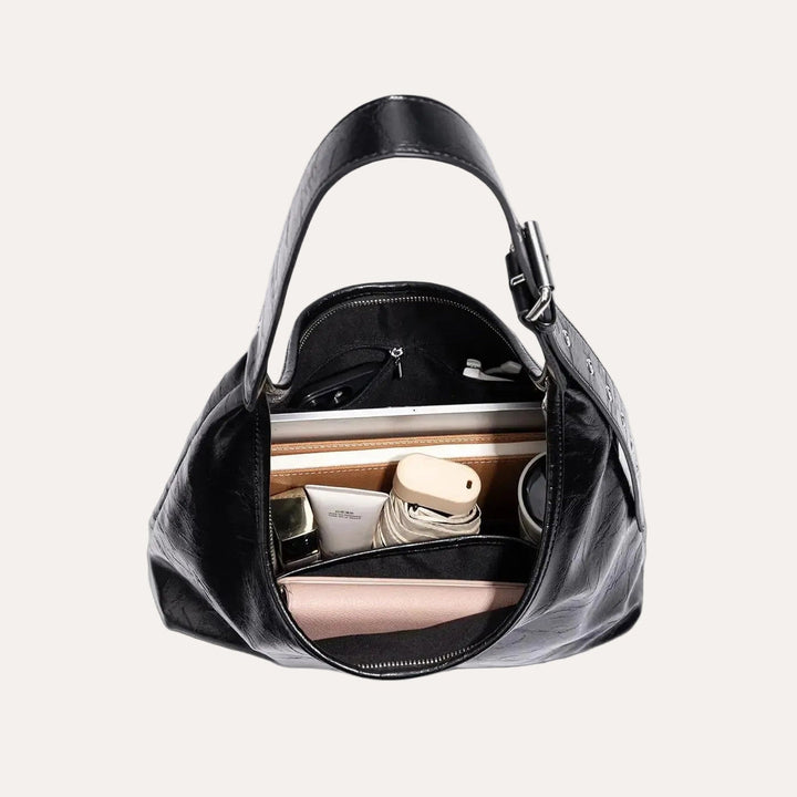 Sable Hobo Bag - Distressed PU Leather Shoulder Bag with Bonus Pouch
