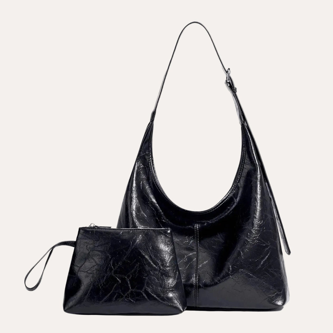 Sable Hobo Bag - Distressed PU Leather Shoulder Bag with Bonus Pouch