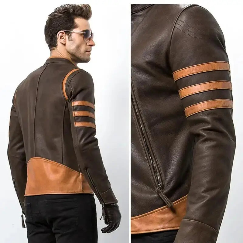 Men's Logan Wolverine Style PU Leather Bomber Jacket-HighTouch