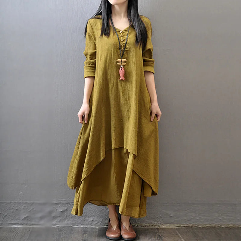 Spring autumn Women Maxi Dresses Casual Full Sleeve