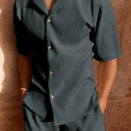 Men’s Corduroy Beach Casual Set – Short Sleeve Shirt & Shorts