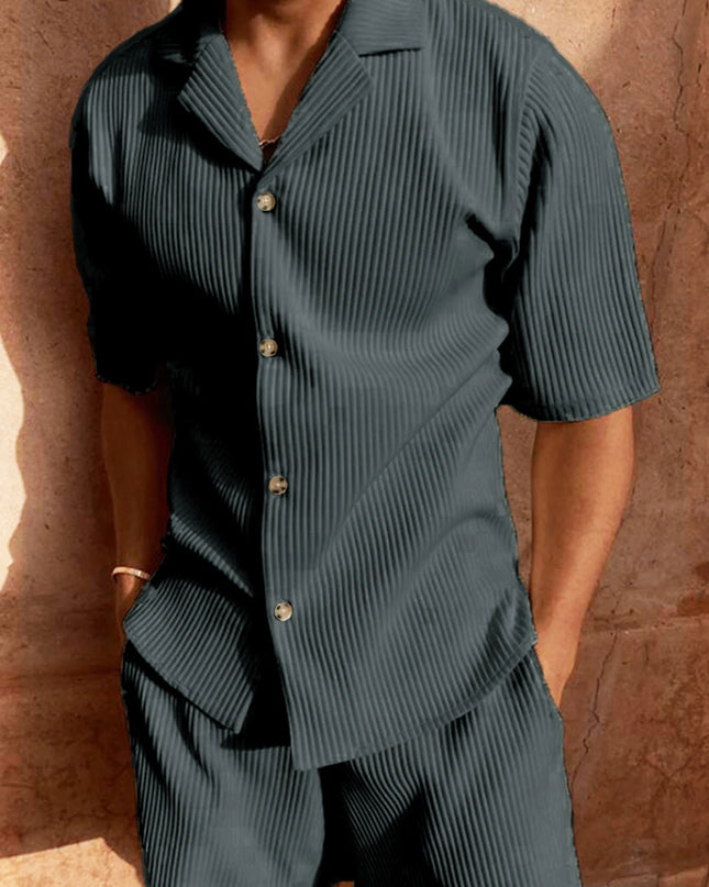 Men’s Corduroy Beach Casual Set – Short Sleeve Shirt & Shorts