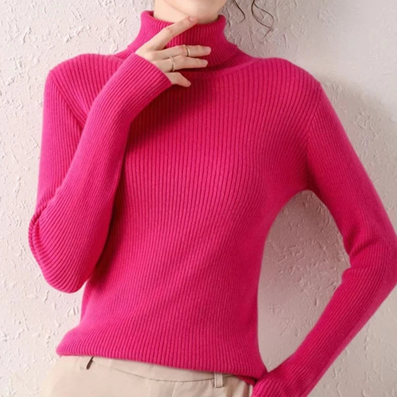 Women's Cashmere Turtleneck Sweater Soft Knit Autumn Winter Top-HighTouch