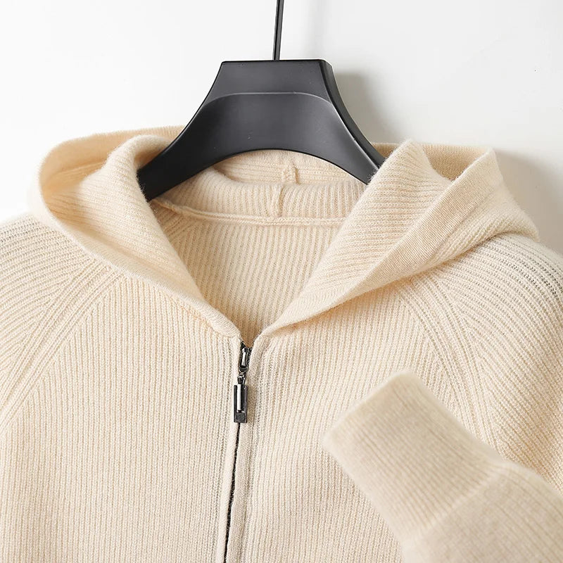Wool Zip Hoodie Cardigan Men ‒ Thick Knit Autumn/Winter Zip Jacket-HighTouch