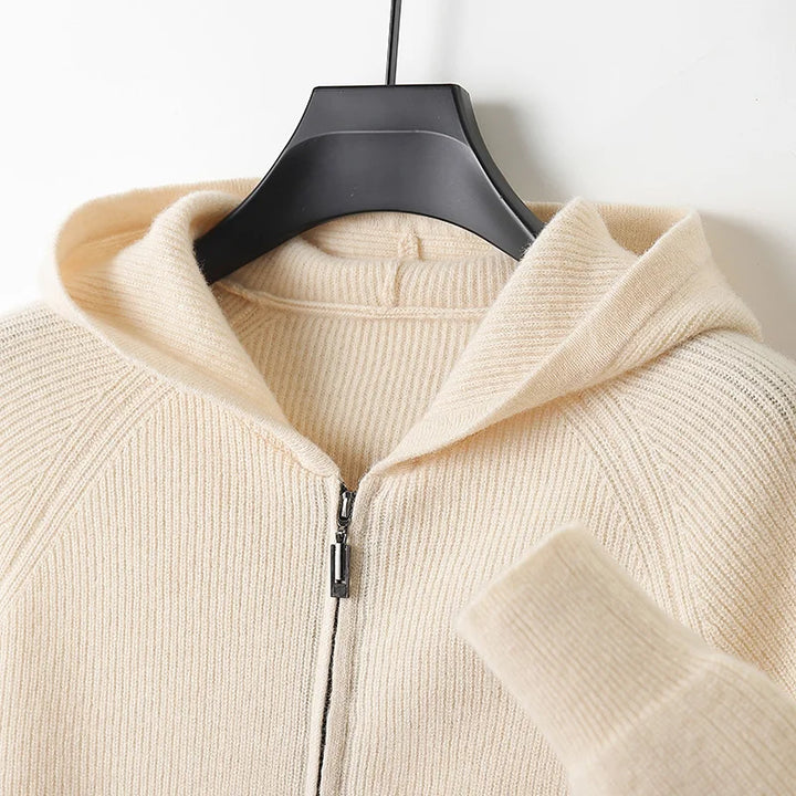 Wool Zip Hoodie Cardigan Men ‒ Thick Knit Autumn/Winter Zip Jacket-HighTouch