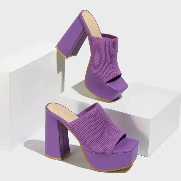 Women's Platform Block Heels – Stretch Knit 6.5cm Lift