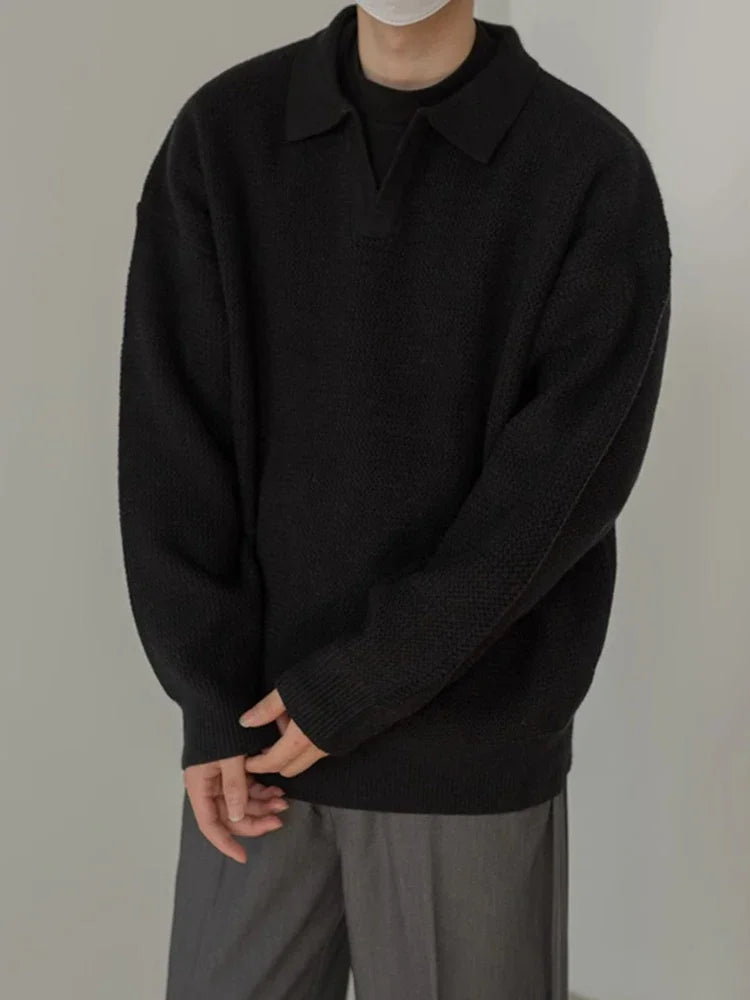 Vintage Y2K V-Neck Pullover Sweater Men-HighTouch