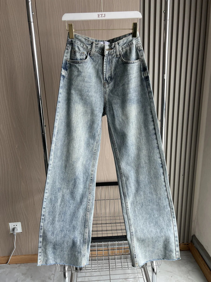 Women’s Wide-Leg High-Waist Jeans Casual Denim Pants-HighTouch