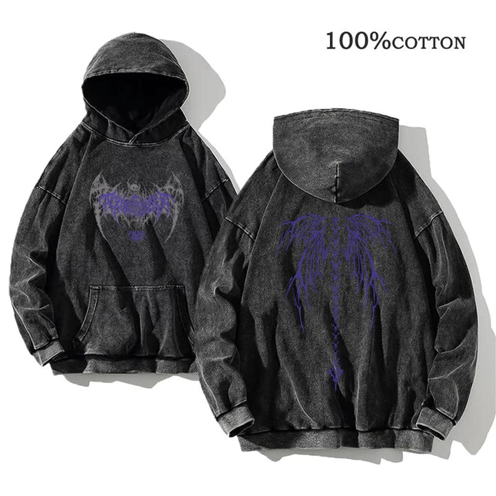 Y2K Washed Hoodies Vintage Cotton Women Men Skull Cross Print Hooded Sweatshirts Oversize Hip Hop Male Pullover Winter Clothes