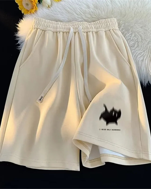 Y2K Oversized Kitten Print Shorts – High-Waist Streetwear Style