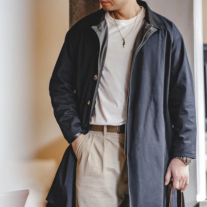 Men’s Mid-Length Windbreaker Coat – Casual Autumn/Winter Jacket