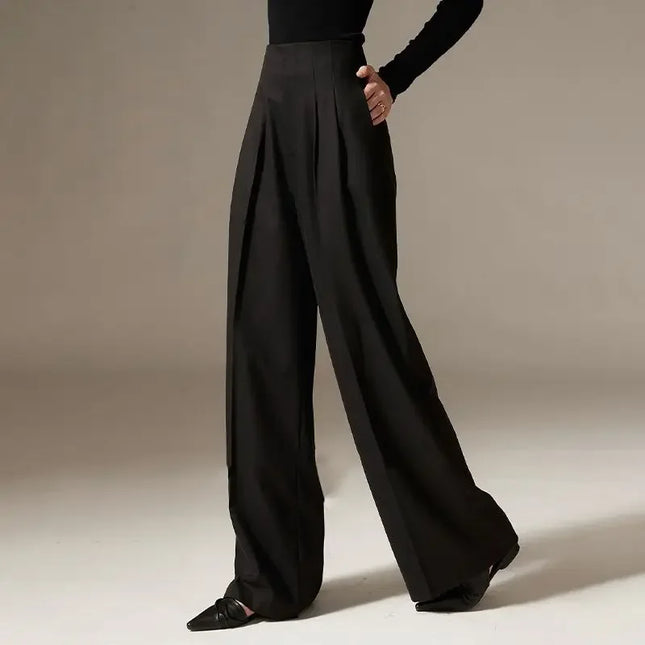 High-Waist Wide-Leg Draped Pants – Sculpting & Sleek Spring Style