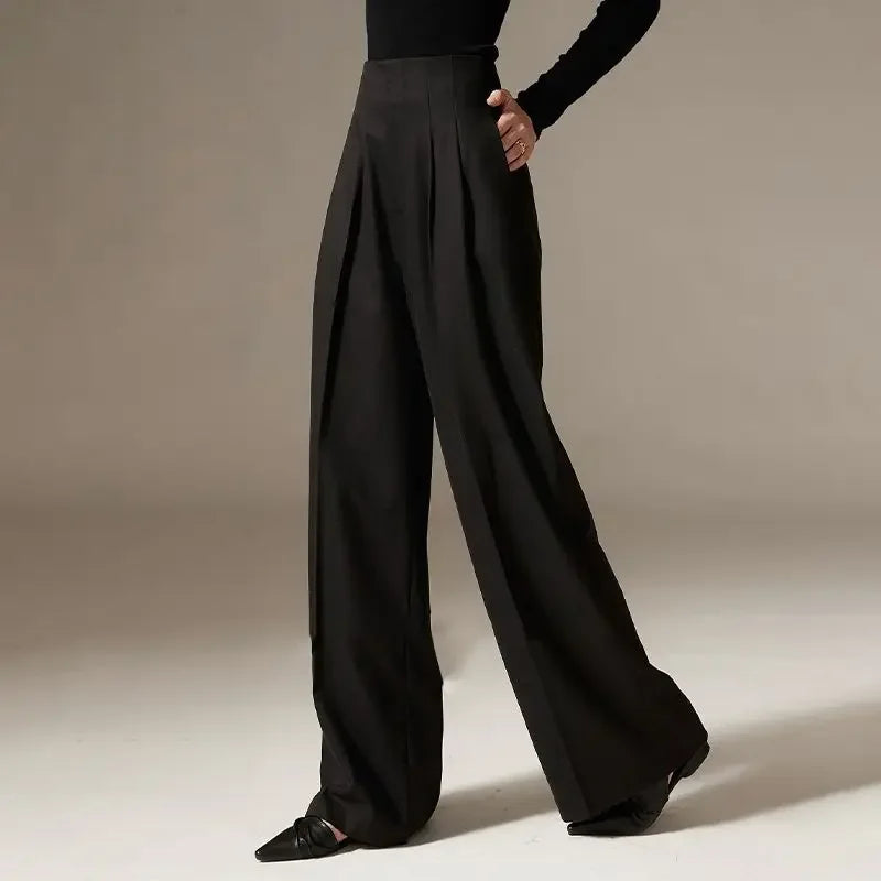 High-Waist Wide-Leg Draped Pants – Sculpting & Sleek Spring Style-HighTouch