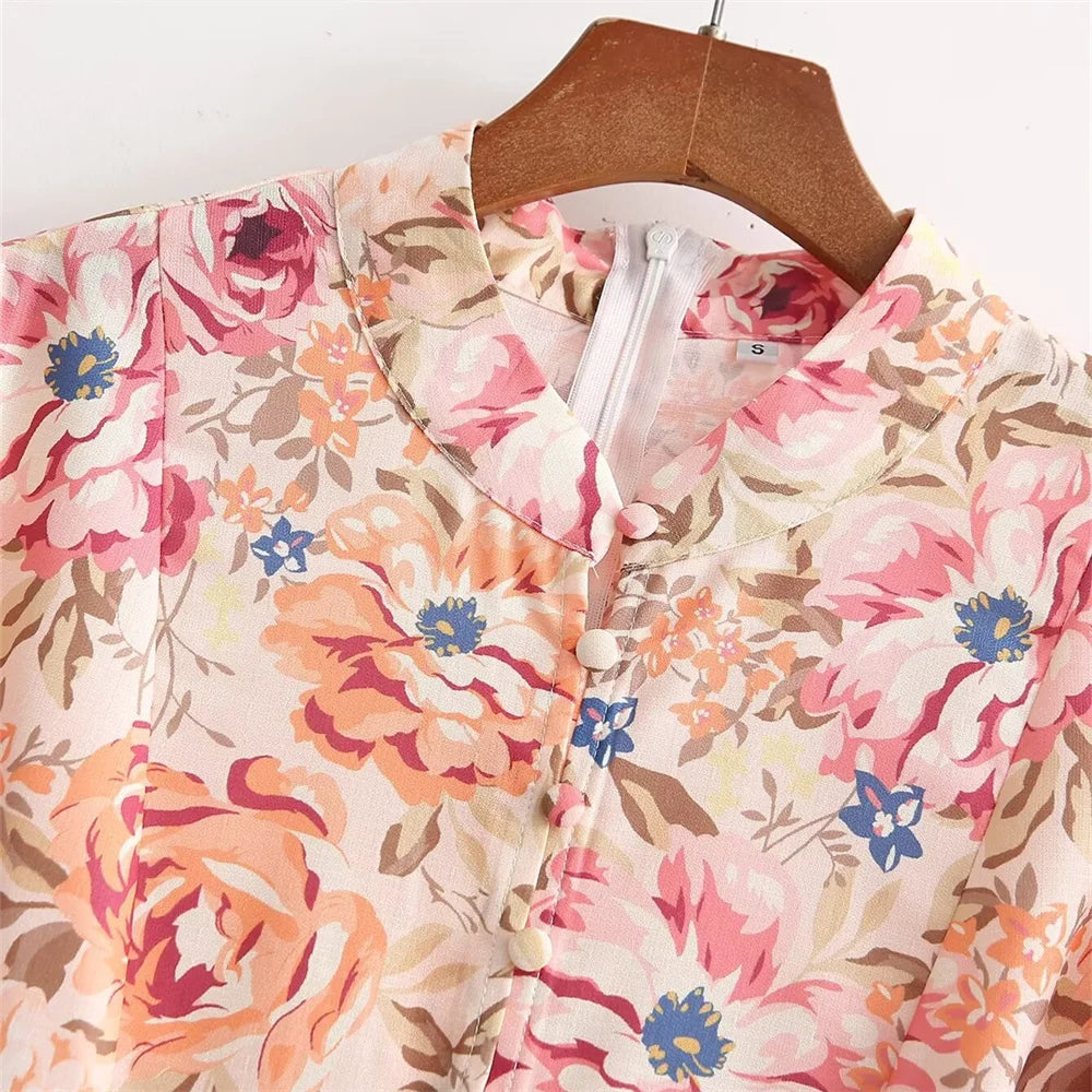 Vestito camicia con collo alla coreana, maniche lunghe, stampa e cintura Zach Ailsa