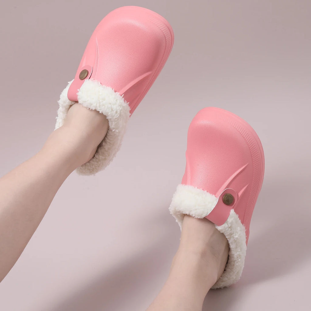 Fuzzy EVA Clogs Unisex – Waterproof Warm Plush Winter House & Garden Slippers