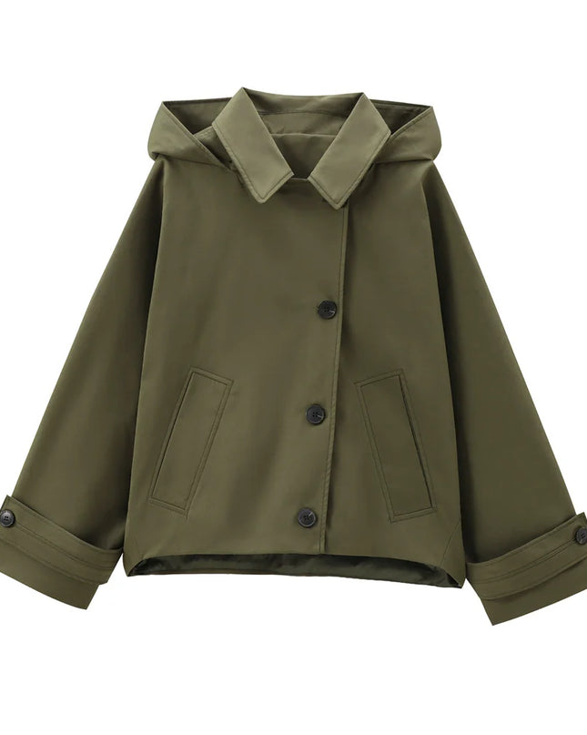 Men’s Hooded Lapel Single-Breasted Short Trench Coat