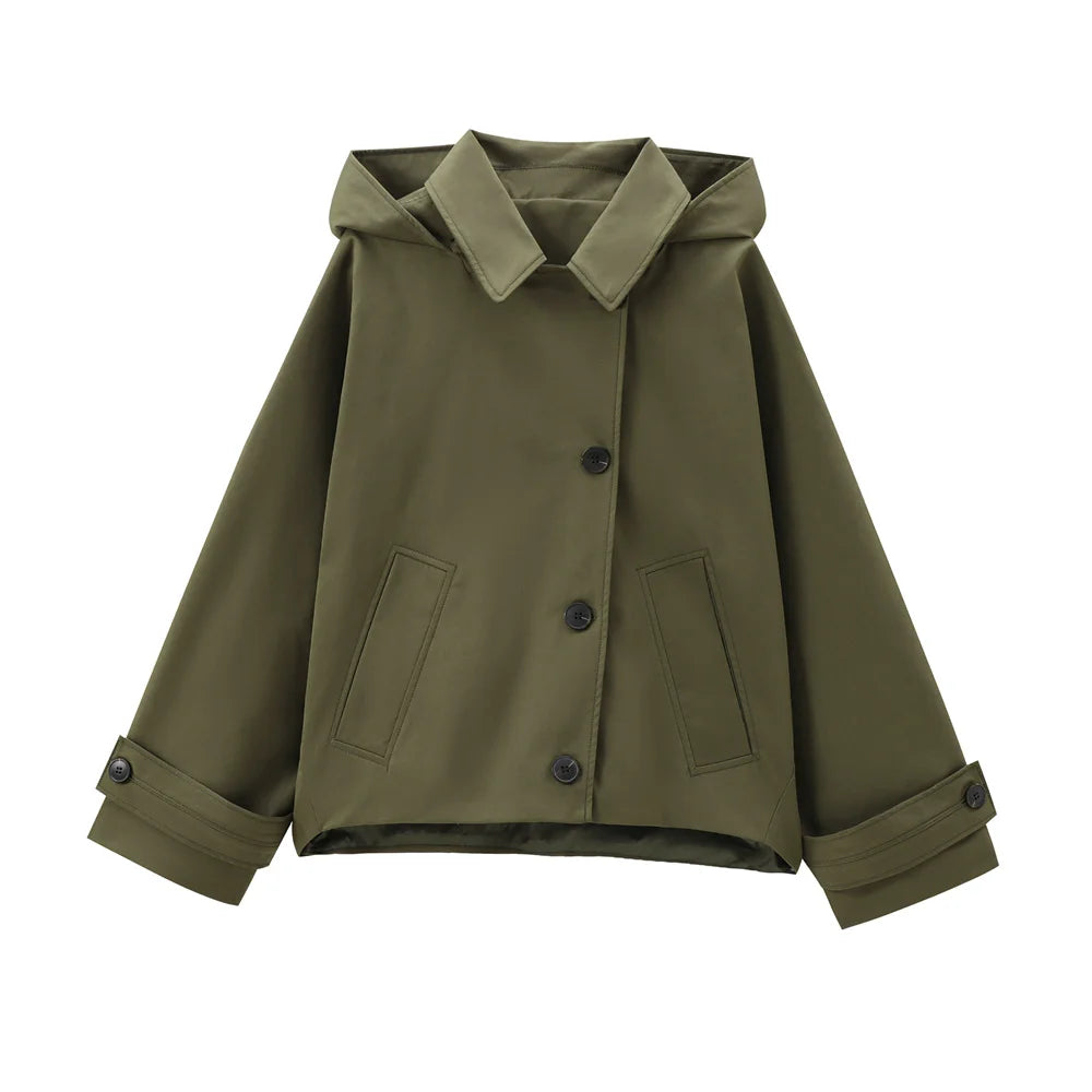 Men’s Hooded Lapel Single-Breasted Short Trench Coat-HighTouch