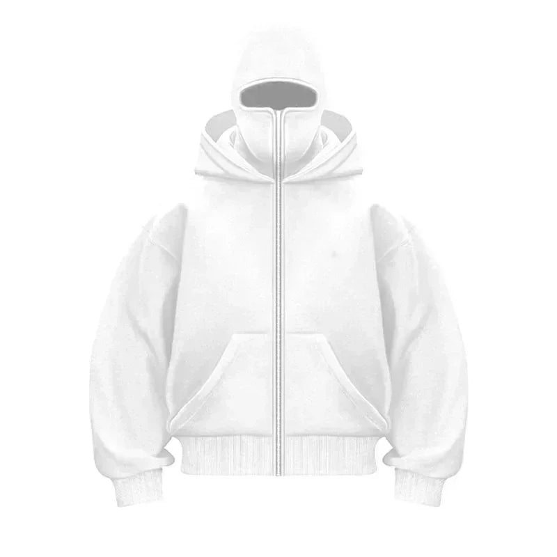 Winter Balaclava Hoodie Unisex Y2K Double Hood Zip Sweatshirt