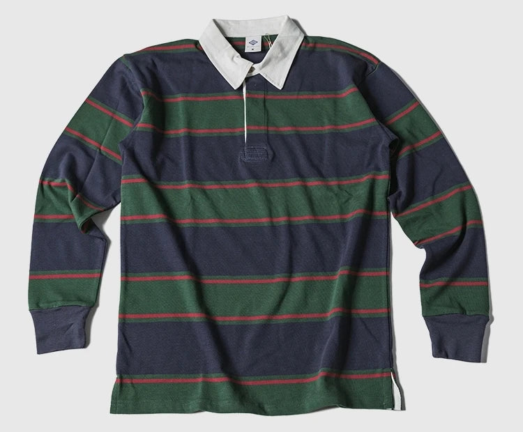 Heavyweight Striped Long-Sleeve Collared Tee – Autumn / Winter Men’s Stand Fit-HighTouch