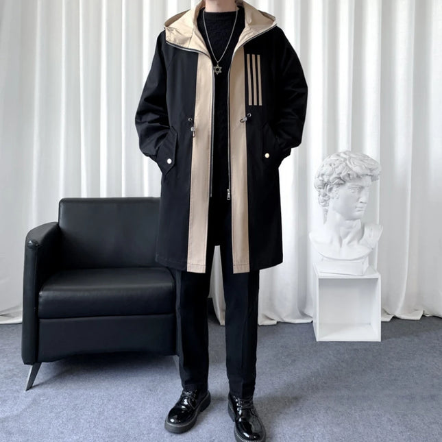 Colour-Blocked Hooded Overcoat Men's Jacket
