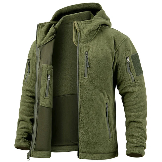 Tactical Hooded Fleece Jacket Men – Warm Military Multi-Pocket Winter Coat