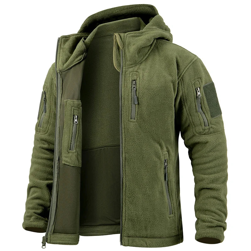 Tactical Hooded Fleece Jacket Men – Warm Military Multi-Pocket Winter Coat-HighTouch