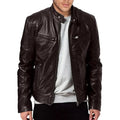 Slim Fit PU Stand Collar Jacket – Autumn Motorcycle Coat for Men-HighTouch
