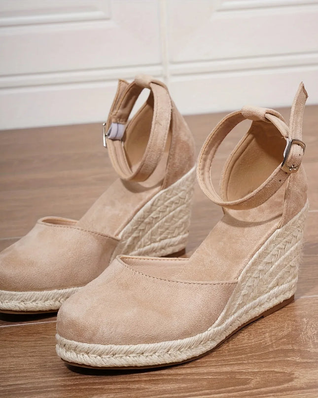 Suede Ankle-Strap Espadrille Wedges Sandals Women