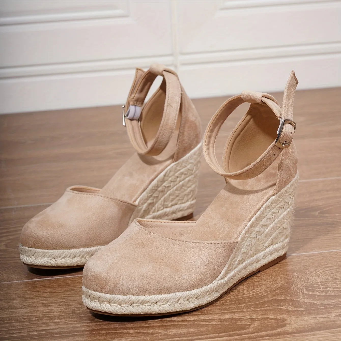 Suede Ankle-Strap Espadrille Wedges Sandals Women