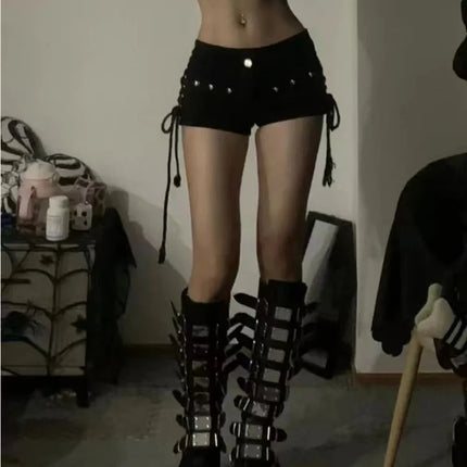 Rock Retro Vibes in Sexy Lace-Up Skinny Shorts