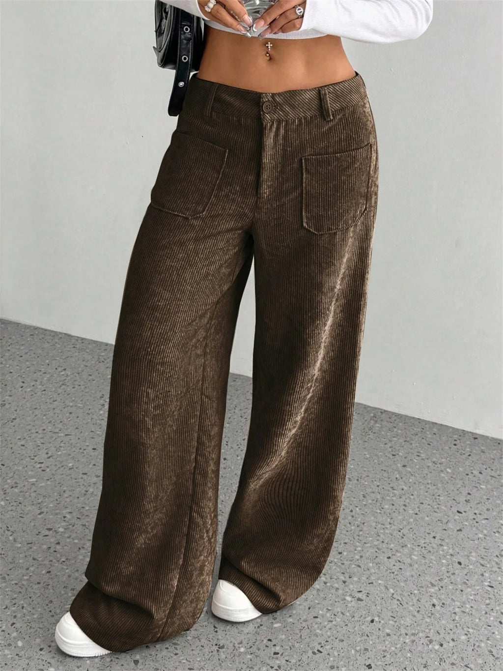 High-Waist Wide-Leg Corduroy Trousers-HighTouch