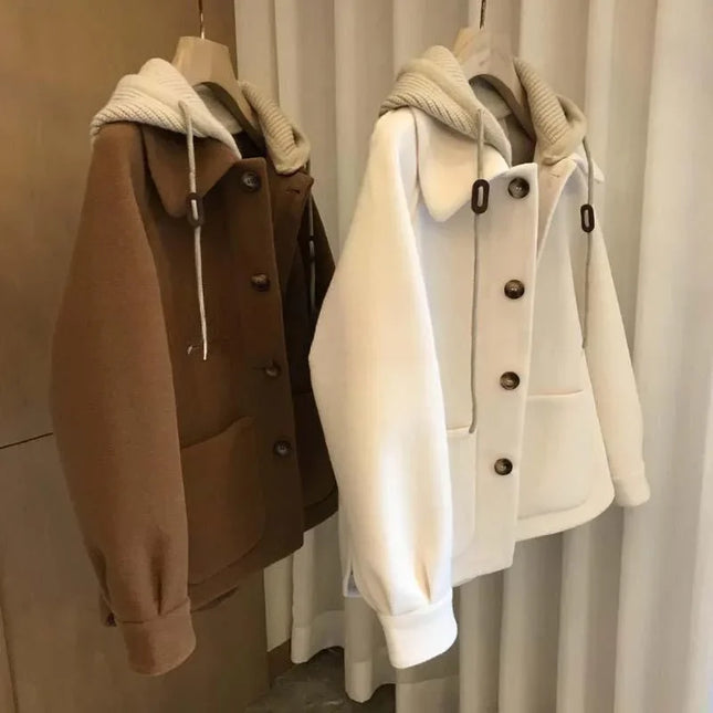 Plus Size Hooded Patchwork Coat