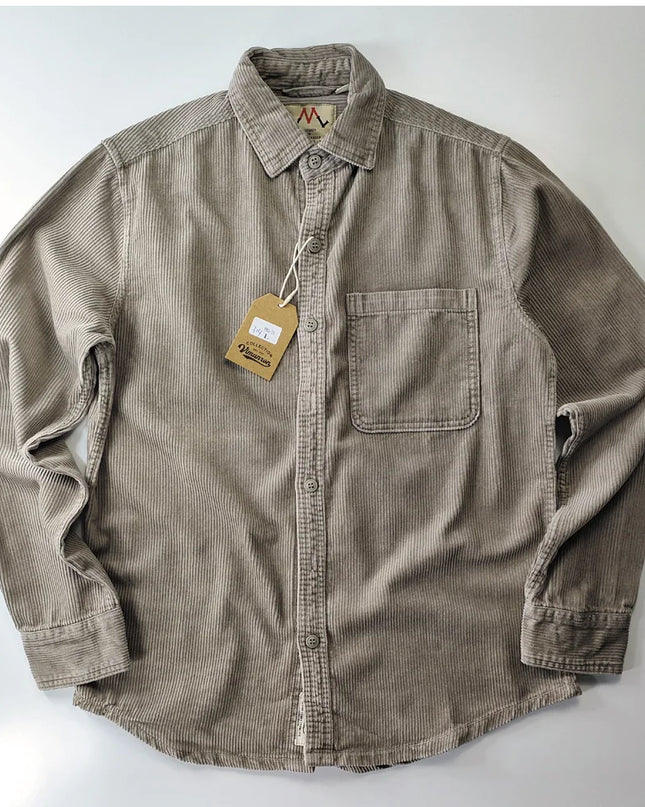 Vintage Retro Corduroy Button-Down Shirt Men –  Cotton Long Sleeve