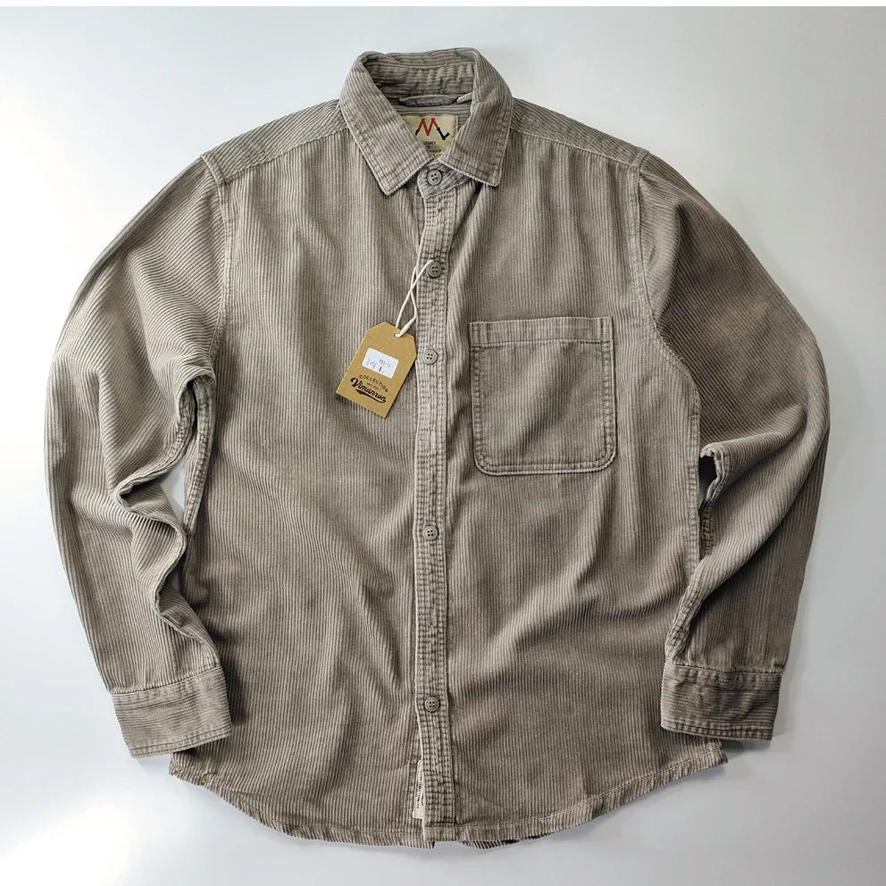Vintage Retro Corduroy Button-Down Shirt Men –  Cotton Long Sleeve