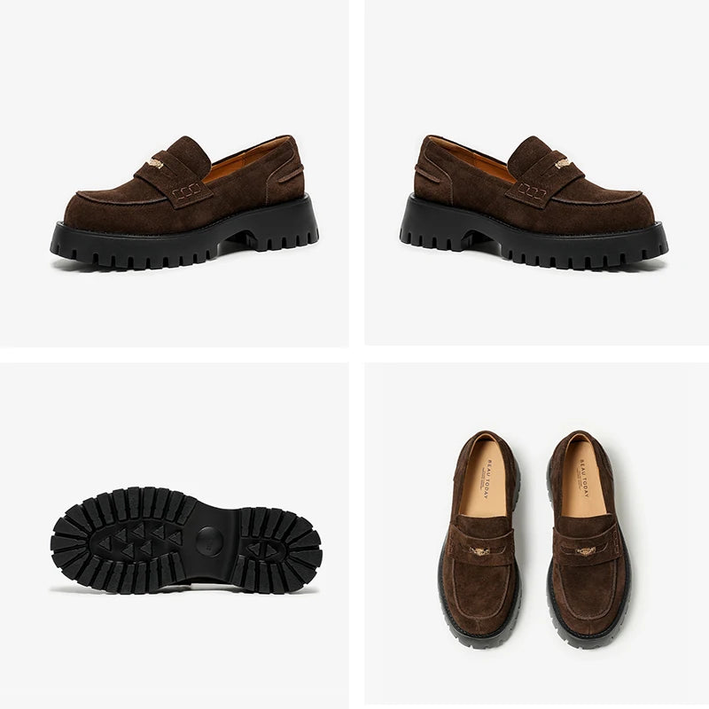 Vintage Leather Suede Platform Moccasins