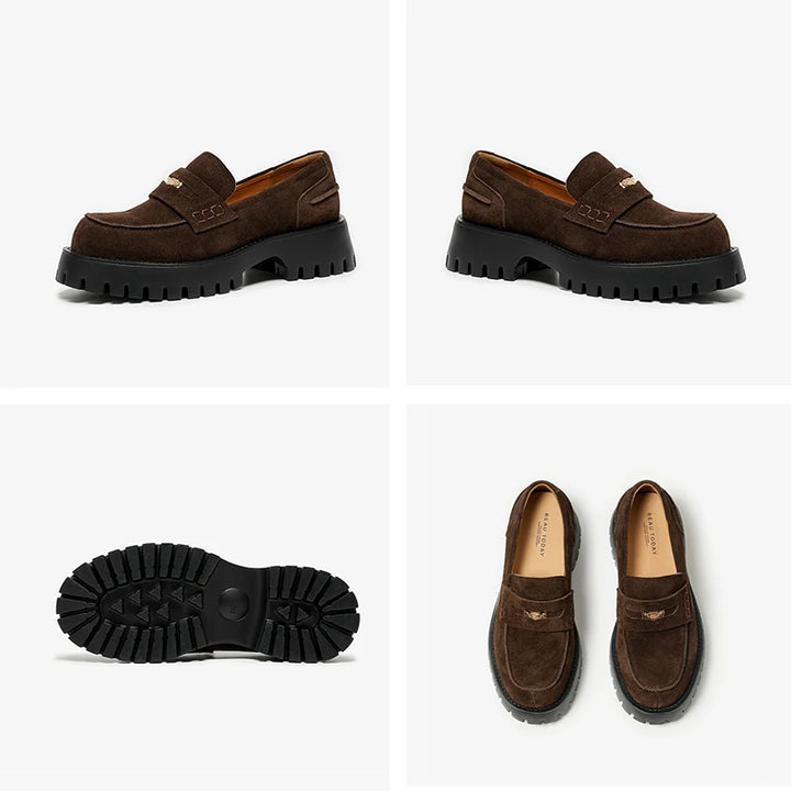 Vintage Leather Suede Platform Moccasins-HighTouch
